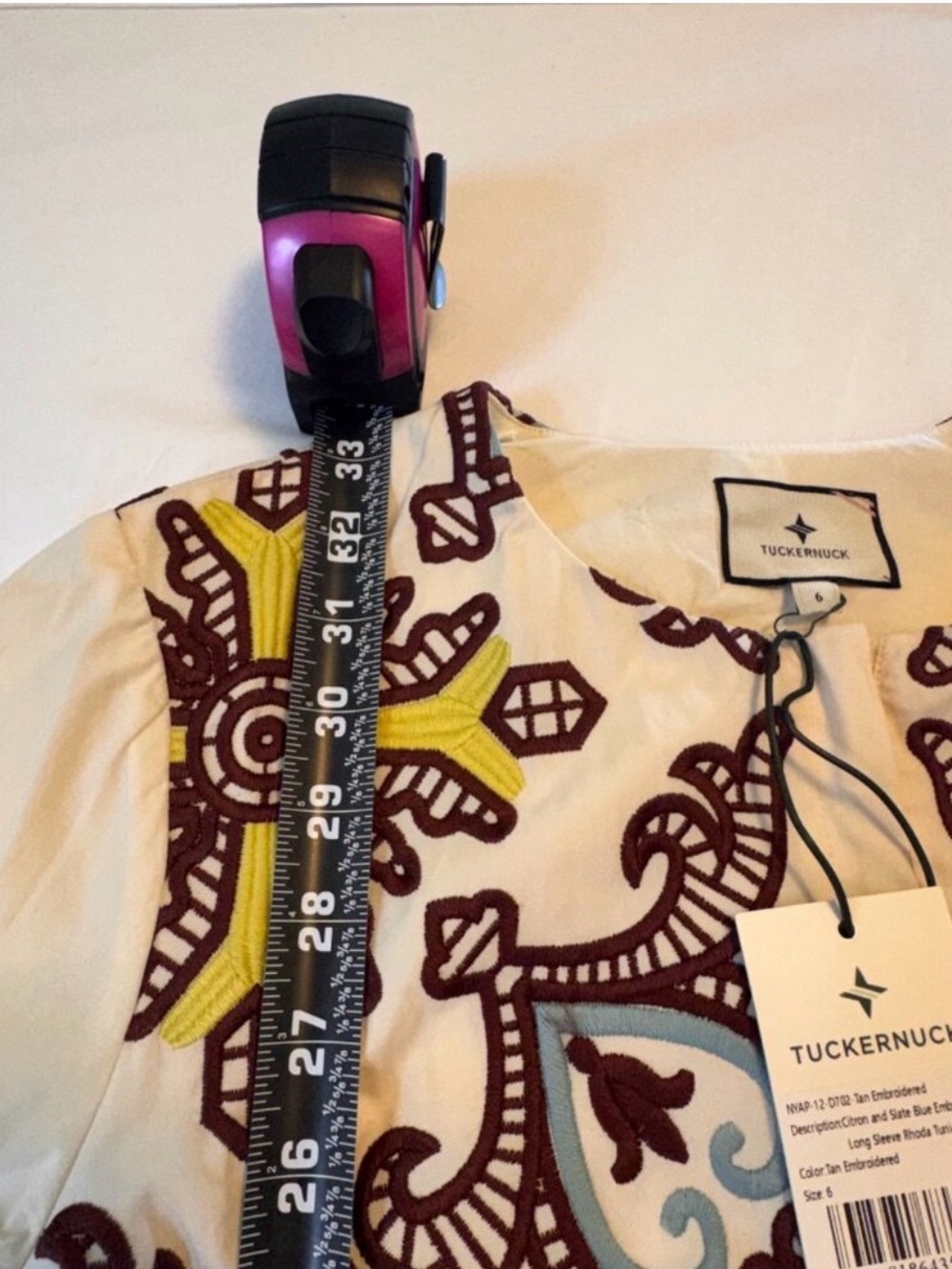 Tuckernuck Citron & Slate Blue Embroidered Rhoda Tunic Dress – Size 6- MB0260 - Picture 4 of 8